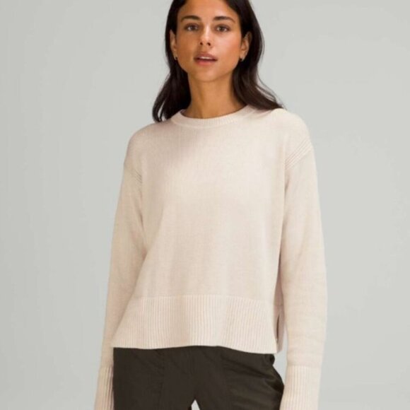 Lululemon Cashlu Boxy Crewneck Sweater Small White Opal Pink Cashmere Blend - Picture 1 of 10